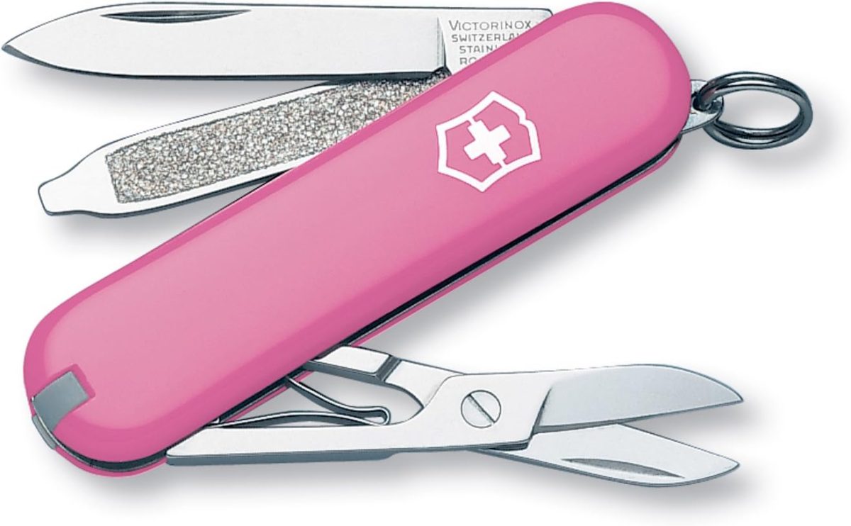 Victorinox Classic SD Swiss Army Knife, Compact, 7 Functions, Swiss Made Pocket Knife with Small Blade, Screwdriver and Key Ring - Cherry Blossom (Pink)