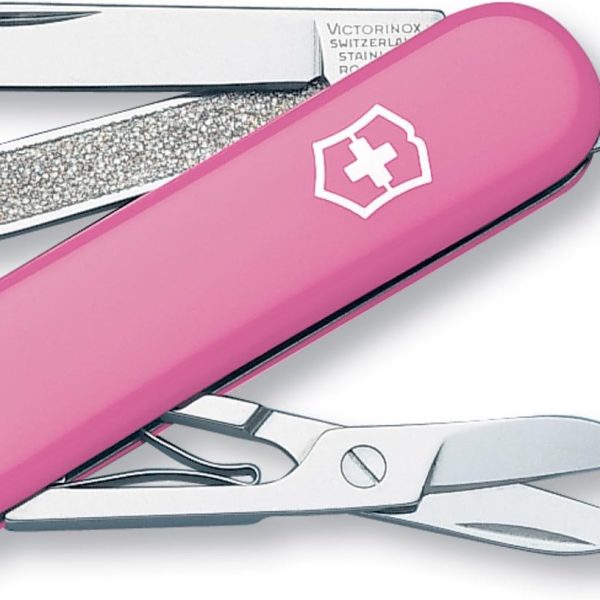 Victorinox Classic SD Swiss Army Knife, Compact, 7 Functions, Swiss Made Pocket Knife with Small Blade, Screwdriver and Key Ring - Cherry Blossom (Pink)
