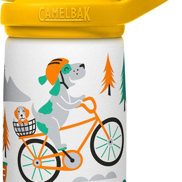 CamelBak Eddy+ Kids Bite Valve Straw Insulated Stainless Steel Water Bottle Biking Dogs, 12oz