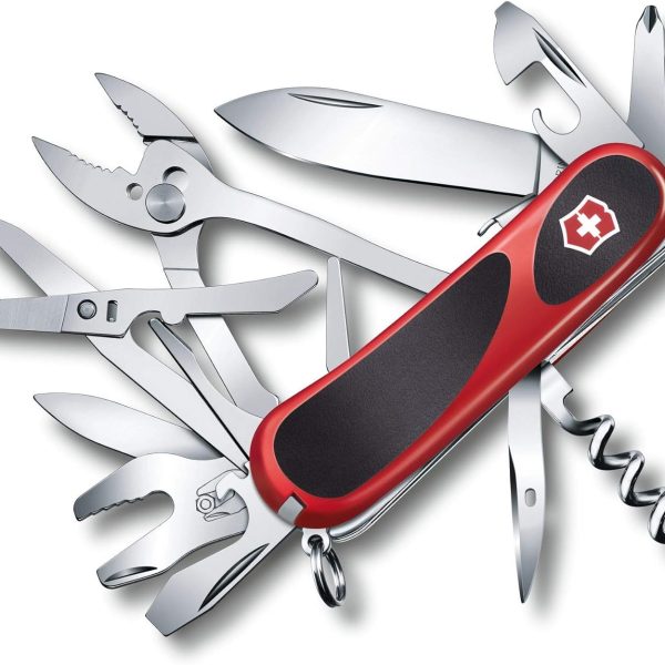 Victorinox Evolution S557 Grip Swiss Army Knife, 21 Functions, Swiss Made Pocket Knife with Large Blade, Screwdriver and Wire Stripper - Red/Black
