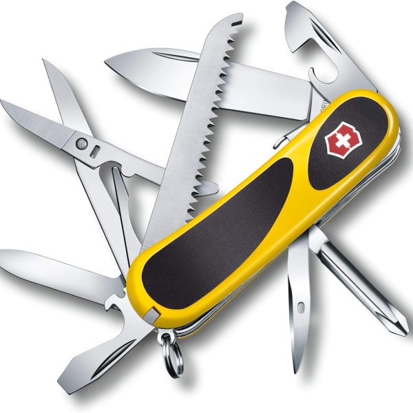 Victorinox Evolution S18 Grip Swiss Army Knife, 15 Functions, Swiss Made Pocket Knife with Large Blade, Screwdriver and Wood Saw - Yellow/Blac