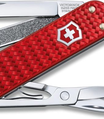 Victorinox Classic SD Precious Alox Swiss Army Knife, Compact 5 Function Swiss Made Pocket Knife with Small Blade, Screwdriver and Key Ring - Iconic Red