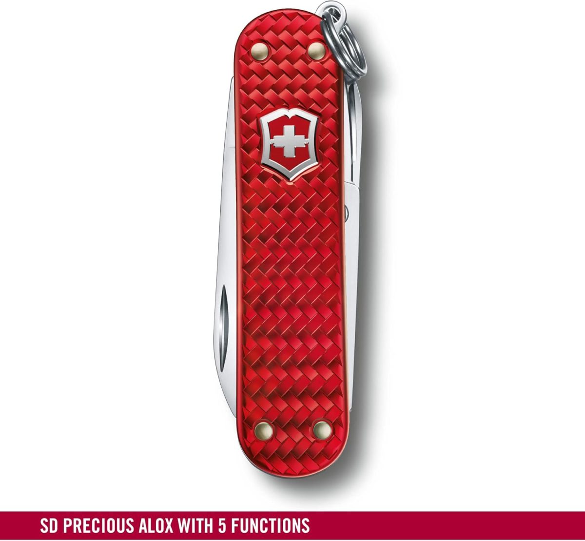 Victorinox Classic SD Precious Alox Swiss Army Knife, Compact 5 Function Swiss Made Pocket Knife with Small Blade, Screwdriver and Key Ring - Iconic Red
