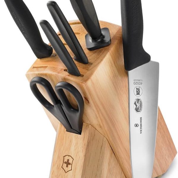 Victorinox Swiss Classic Knife Block - Kitchen Knife Set with Block for Home Essentials - Includes Chef's Knife, Paring Knife & More - Black Handles, 10-Piece Set