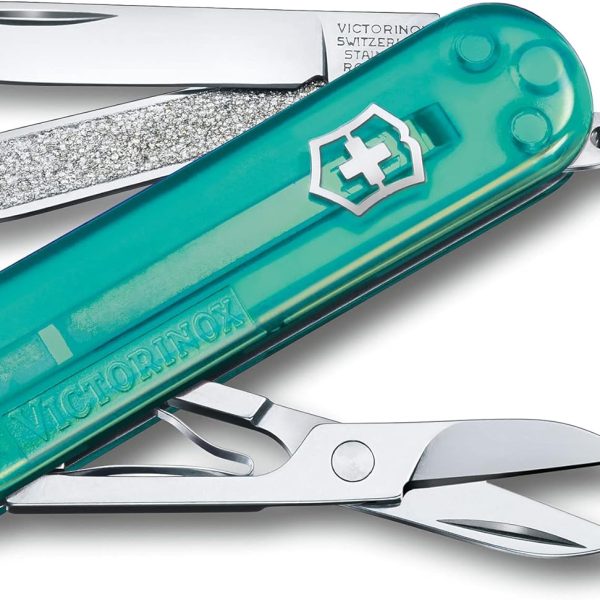 Victorinox Classic SD Swiss Army Knife, Compact, 7 Functions, Swiss Made Pocket Knife with Small Blade, Screwdriver and Key Ring - Tropical Surf (Blue)