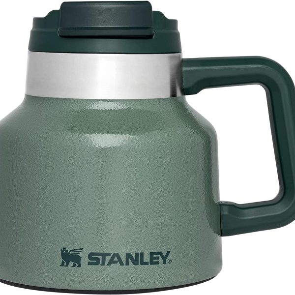 Stanley Tough-To-Tip Admiral's Mug 20 oz | Twist-on Flip Open Lid | Wide Body with Non-Skid Rubber Base | Insulated Stainless Steel Coffee Cup | BPA-Free | Hammertone Green